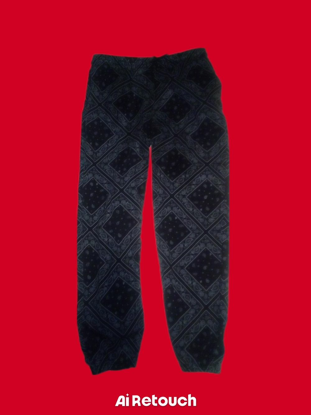 Patterned Black Jogger Pants with Elastic Waist